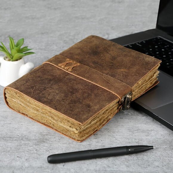 Vintage Leather Journal Handmade Buffalo Non-Refillable Deckle Edge Paper – Leat - Picture 6 of 8